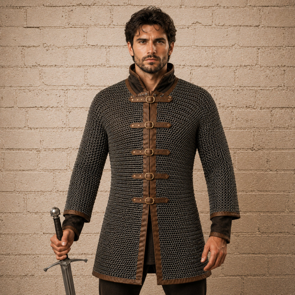 Darkened Aluminum Chainmail Shirt – Medieval Hauberk for LARP & Cosplay