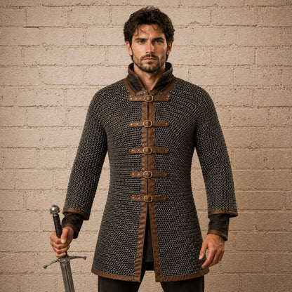 Darkened Aluminum Chainmail Shirt – Medieval Hauberk for LARP & Cosplay
