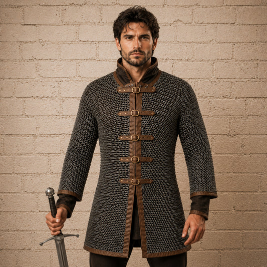 Darkened Aluminum Chainmail Shirt – Medieval Hauberk for LARP & Cosplay