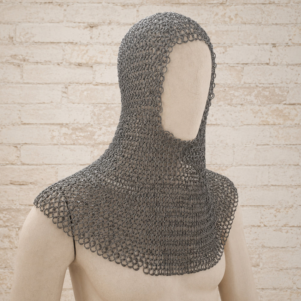 Medieval Chainmail Coif – 9mm Flat Riveted Rings with Solid Washer Rings