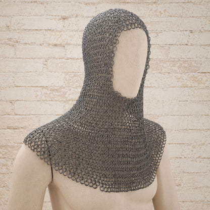 Medieval Chainmail Coif – 9mm Flat Riveted Rings with Solid Washer Rings