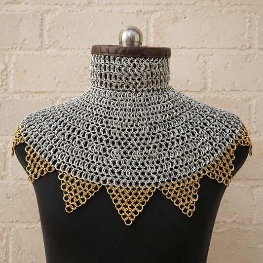Chainmail Collar – 9mm Aluminium Round Riveted Rings with Solid Rings, Bishop Mantle