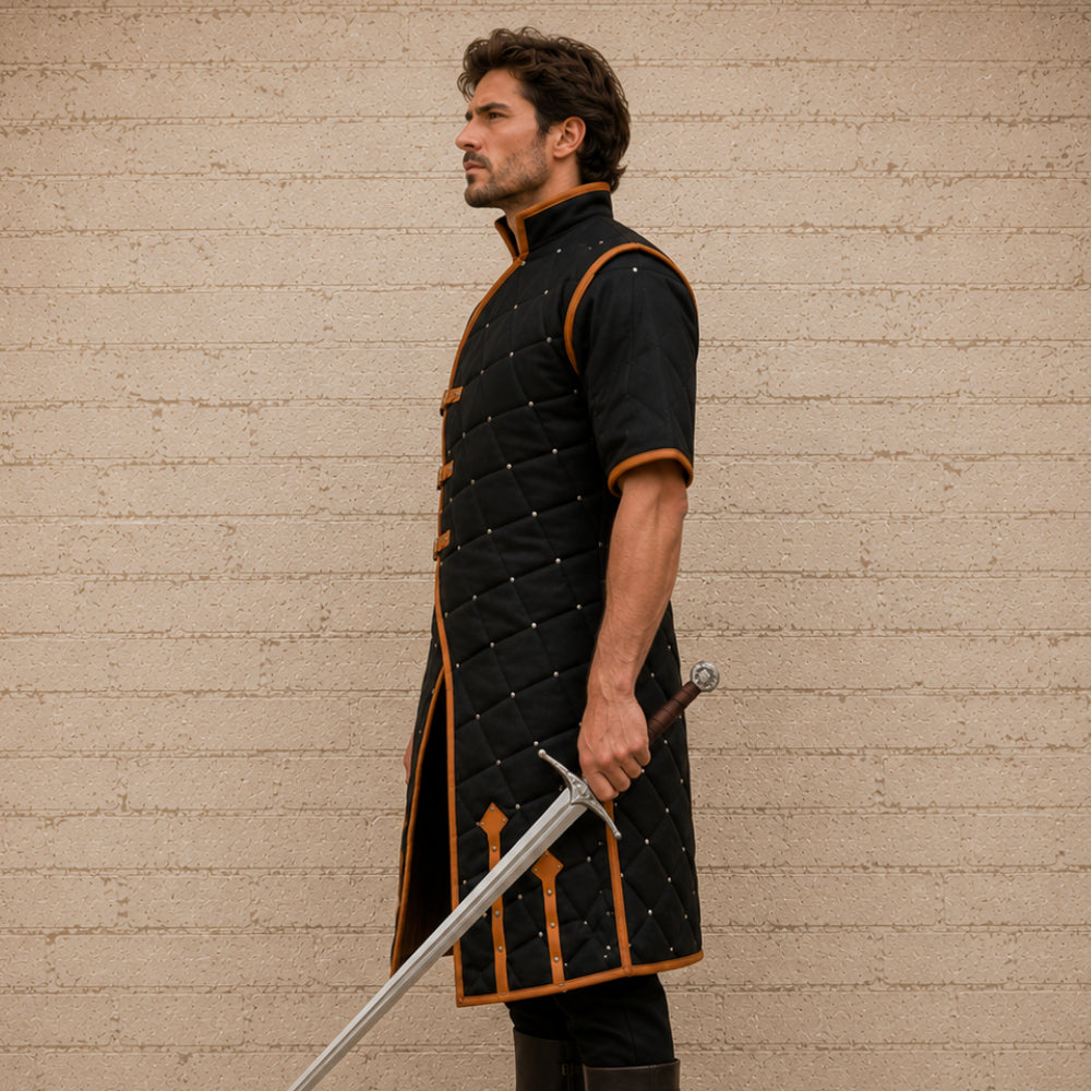Medieval Gambeson with Brown Leather Trim – Renaissance Fair & LARP Costume