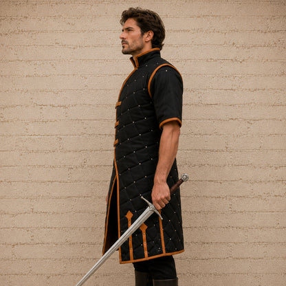 Medieval Gambeson with Brown Leather Trim – Renaissance Fair & LARP Costume