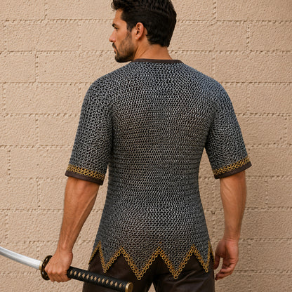 Stainless Steel Chainmail Hauberk – 9mm Flat Riveted Rings with Open Zigzag Design