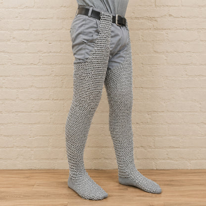 9mm Riveted Aluminum Chainmail Chausses – Flat Ring Medieval Leg Armor for LARP & Reenactment