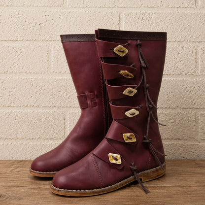 Viking Leather Long Boots – Medieval Ren Faire & Renaissance Costume Footwear