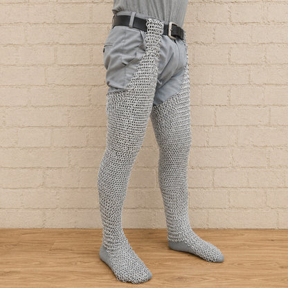 9mm Aluminum Chainmail Chausses – Round Riveted Medieval Leg Armor for LARP, Reenactment & Cosplay