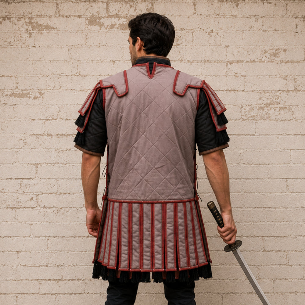 Roman Subarmalis | Beige & Red Padded Cotton Armor | Roman Warrior Costume for LARP & Ren Faire