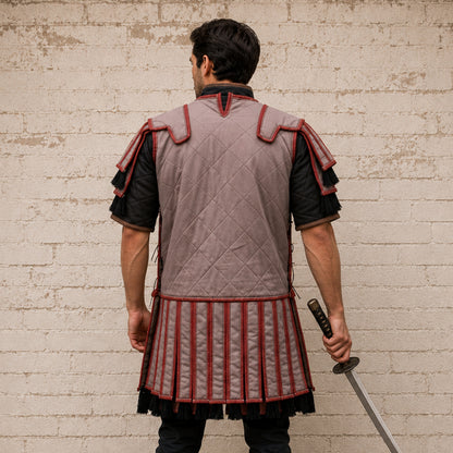 Roman Subarmalis | Beige & Red Padded Cotton Armor | Roman Warrior Costume for LARP & Ren Faire
