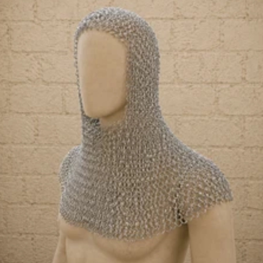 Aluminium Chainmail Coif – 9mm Round Riveted Hood for Ren Faire, LARP & Medieval Cosplay