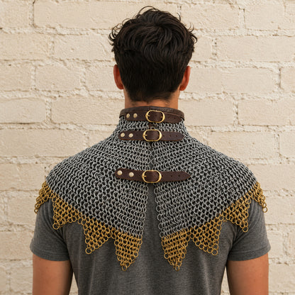 Chainmail Gorget Collar with Zig-Zag Brass Edges – 9mm Flat Riveted Rings