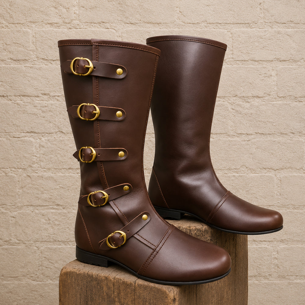 Medieval Leather Boots – Viking, Pirate & Ren Faire Costume Shoes for Halloween Events