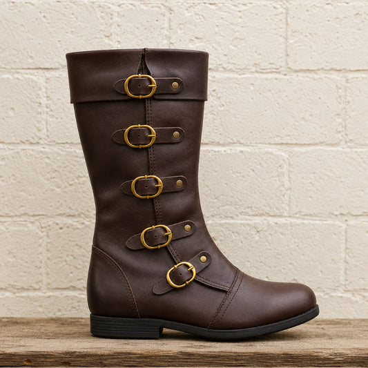 Medieval Renaissance Boots – Viking & Pirate Style Ren Faire Footwear for Reenactments and Cosplay, Brown Leather Boots