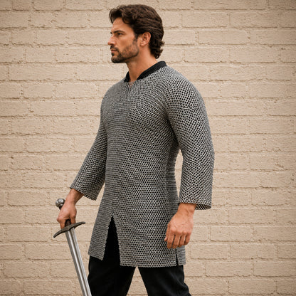 Aluminium Chainmail Shirt – 10MM Flat Riveted Hauberk with Solid Rings for Medieval Armor, LARP & Halloween Costume