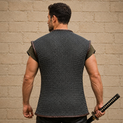 9MM Flat Riveted Chainmail Shirt with Washers – Sleeveless Medieval Costume Armor