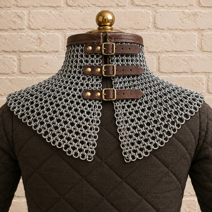 Titanium Chainmail Gorget Collar – European 4-in-1 Weave with Brass Buckles