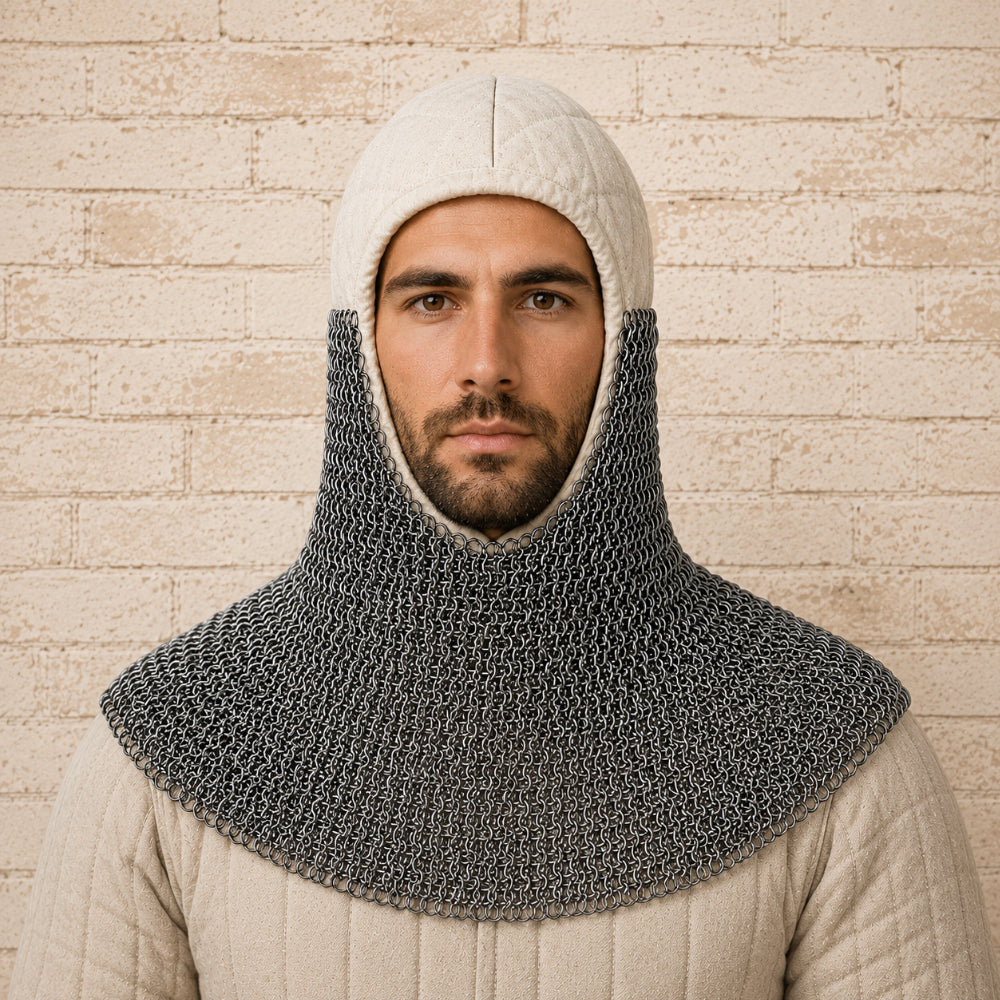 Medieval Chainmail Coif with Padded Cotton Lining – 9mm Mild Steel Rings | LARP & Medieval Armor