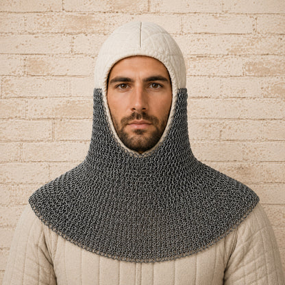 Medieval Chainmail Coif with Padded Cotton Lining – 9mm Mild Steel Rings | LARP & Medieval Armor