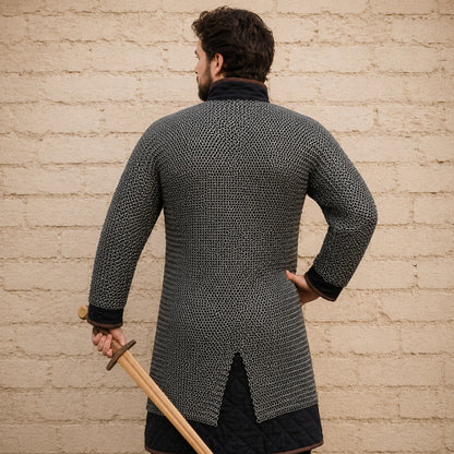 8MM Flat Riveted Chainmail Shirt with Solid Rings – Medieval Hauberk Armor