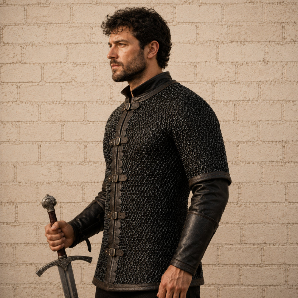 Dark Gray Aluminum Chainmail Shirt – 10mm Flat Ring Medieval Hauberk