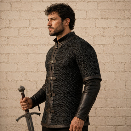Dark Gray Aluminum Chainmail Shirt – 10mm Flat Ring Medieval Hauberk