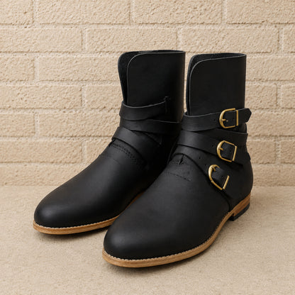 Late Medieval Leather Buckle Boots – Brown & Black Medieval Footwear