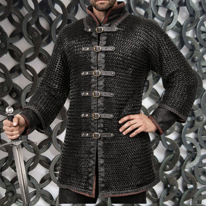 Darkened Aluminum Chainmail Shirt | Medieval Hauberk, LARP Costume