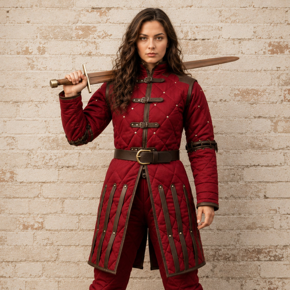 Medieval Gambeson Armor with Brown Leather Trim – Ren Faire, LARP & Halloween Costume