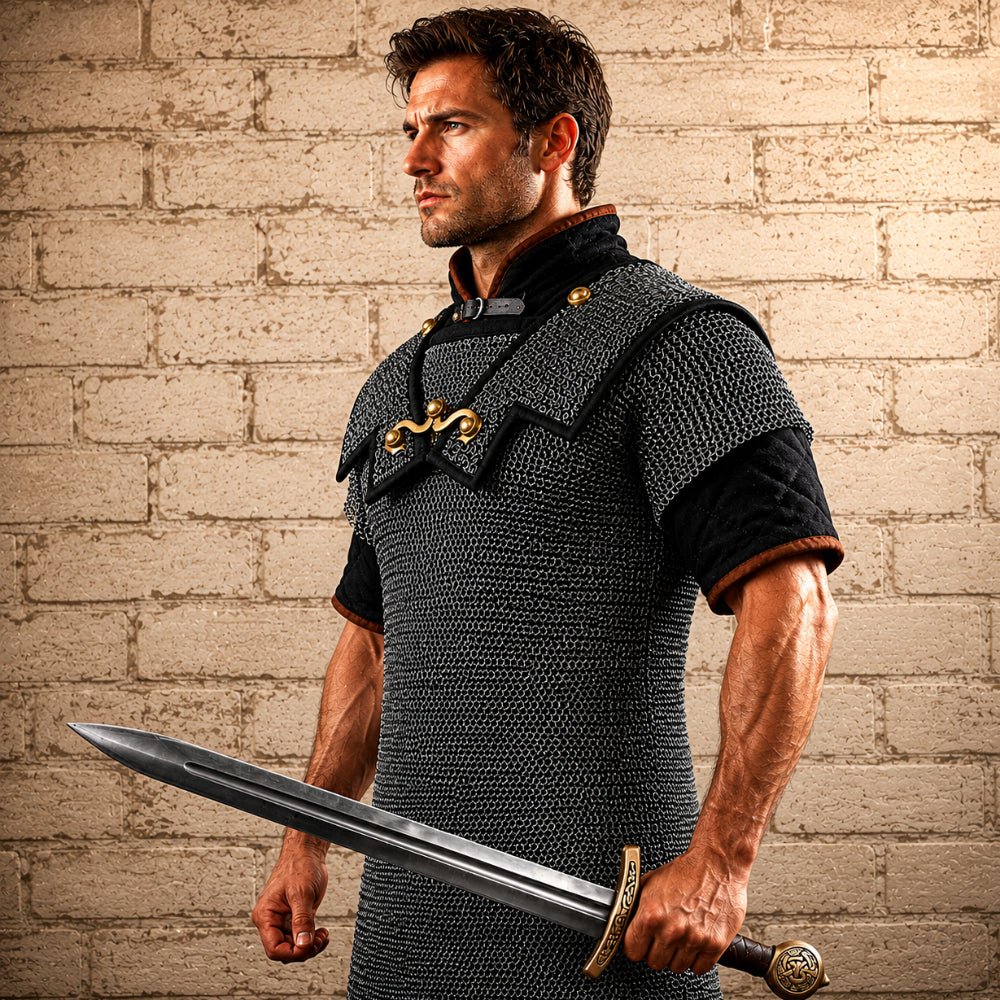 Lorica Hamata Roman Chainmail Shirt – 18 Gauge Mild Steel Armor with 6MM Riveted Round Rings