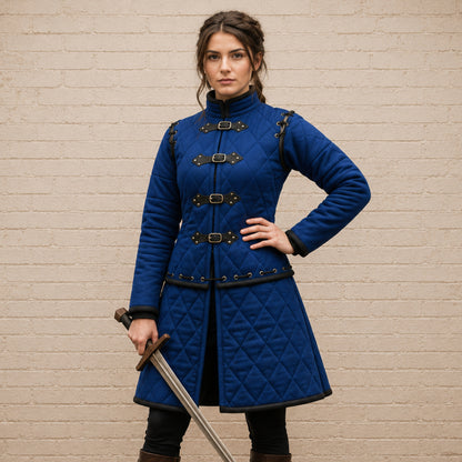 Royal Blue Medieval Gambeson – Padded Armor for Historical Reenactment