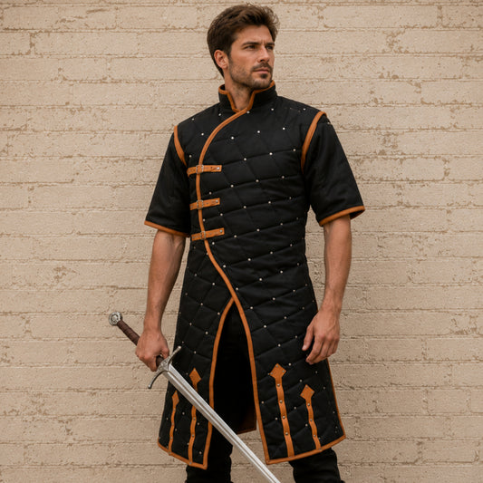 Medieval Gambeson with Brown Leather Trim – Renaissance Fair & LARP Costume