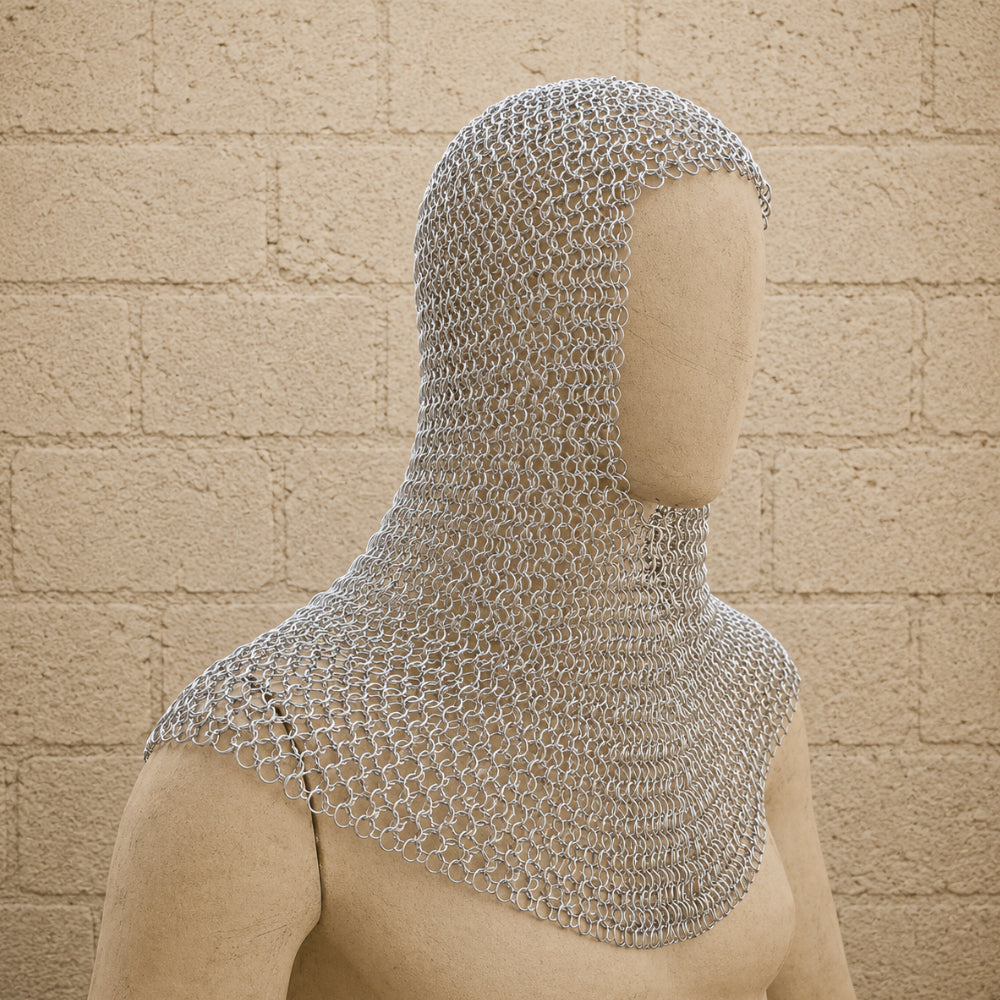 Aluminium Chainmail Coif – 9mm Round Riveted Hood for Ren Faire, LARP & Medieval Cosplay