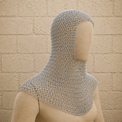 Aluminium Chainmail Coif – 9mm Round Riveted Hood for Ren Faire, LARP & Medieval Cosplay
