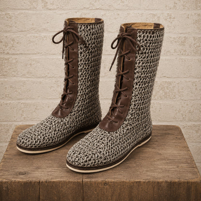 Medieval Leather Boots with Chainmail – Viking Armor Footwear for LARP & Reenactment Events