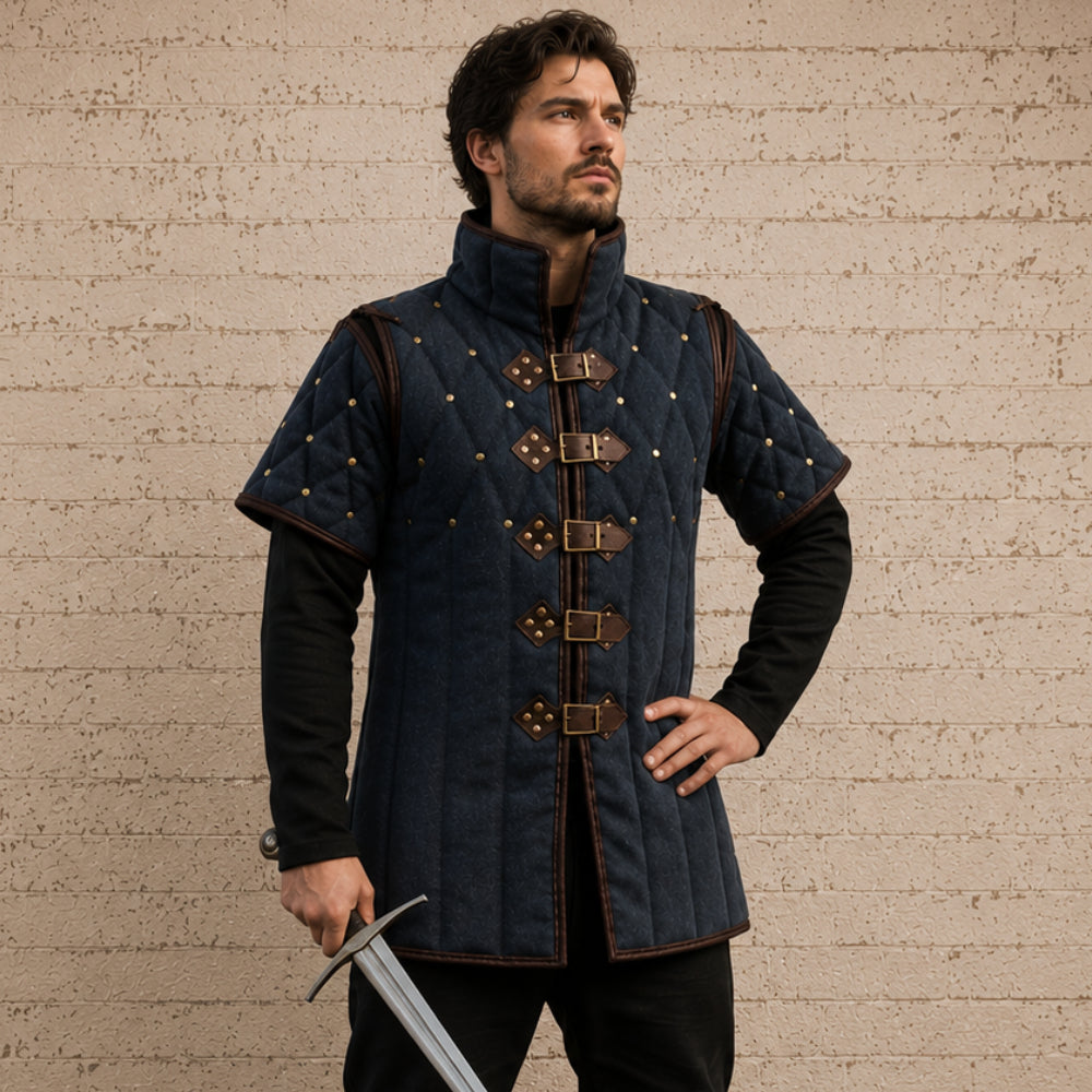Quilted Gambeson with Brown Leather Trim – Renaissance Faire Armor