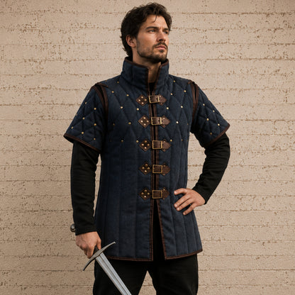 Quilted Gambeson with Brown Leather Trim – Renaissance Faire Armor