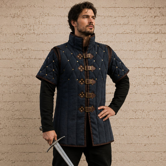 Quilted Gambeson with Brown Leather Trim – Renaissance Faire Armor