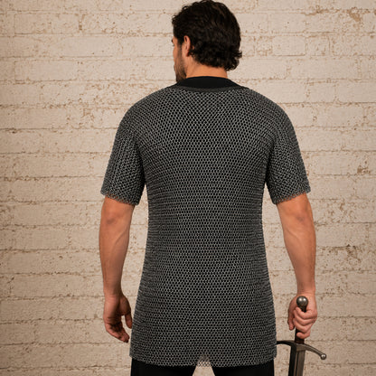 9MM Flat Ring Riveted Chainmail Shirt – Half Sleeve Medieval Armor Costume in Mild Steel for Ren Faire & LARP