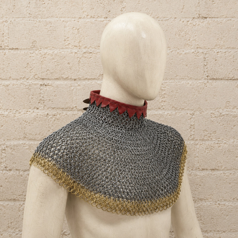 6mm Riveted Chainmail Collar with Brass Trim – Bishop Mantle for Medieval Costumes, LARP & Halloween Gifts