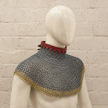 6mm Riveted Chainmail Collar with Brass Trim – Bishop Mantle for Medieval Costumes, LARP & Halloween Gifts