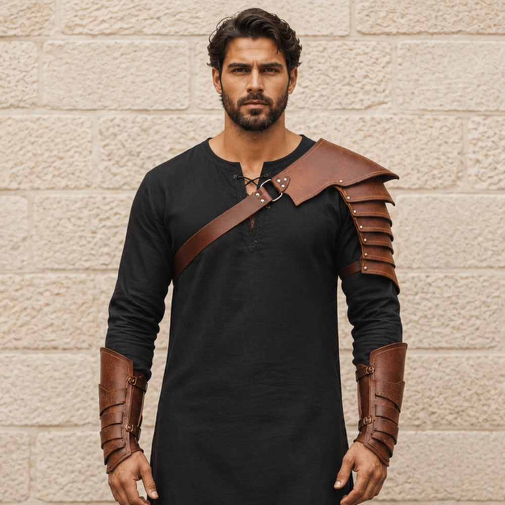 Warrior’s Leather Pauldron Armor – Handmade Medieval Shoulder Armour for Viking, LARP & Cosplay Costumes