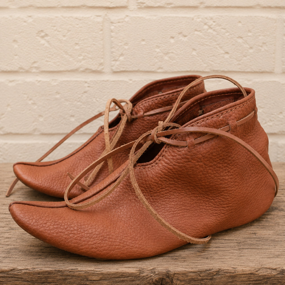 Handmade Natural Leather Viking Turn Shoes – Authentic Medieval Footwear for Ren Faire, LARP, Cosplay & Historical Costumes