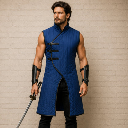 Sleeveless Royal Blue Gambeson | Medieval Padded Costume for Ren Faire & Halloween
