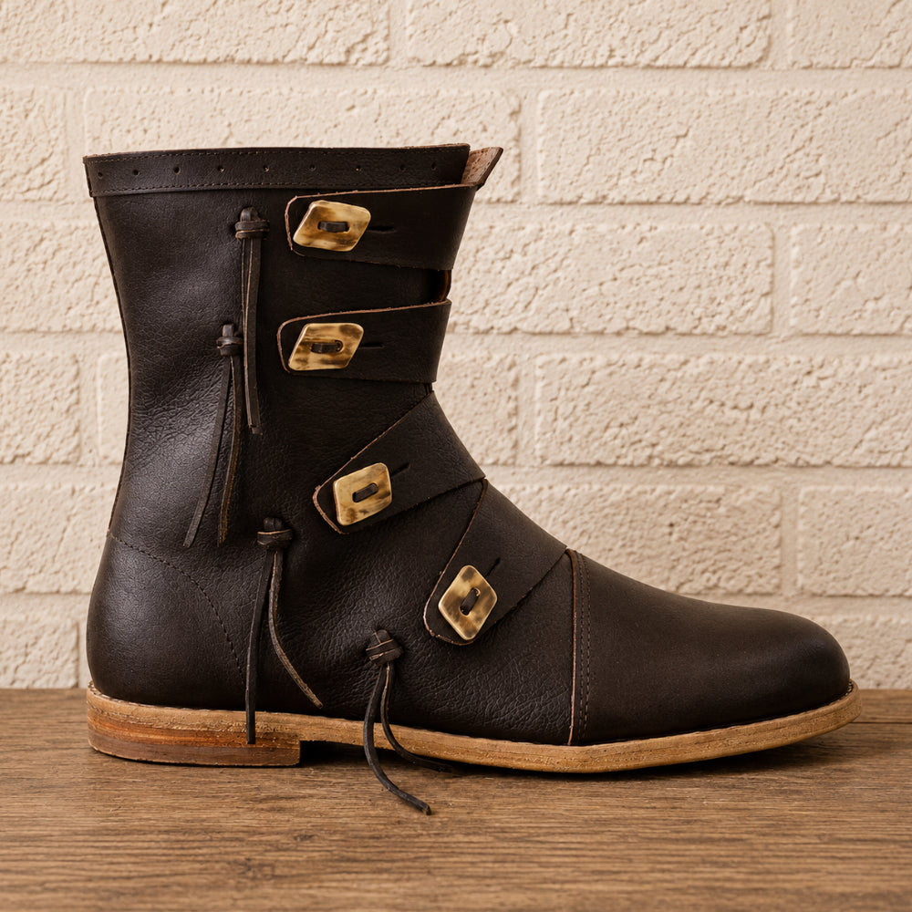 Viking Leather Ankle Boots – Handmade Medieval Renaissance Shoes for LARP, Cosplay & Historical Reenactment