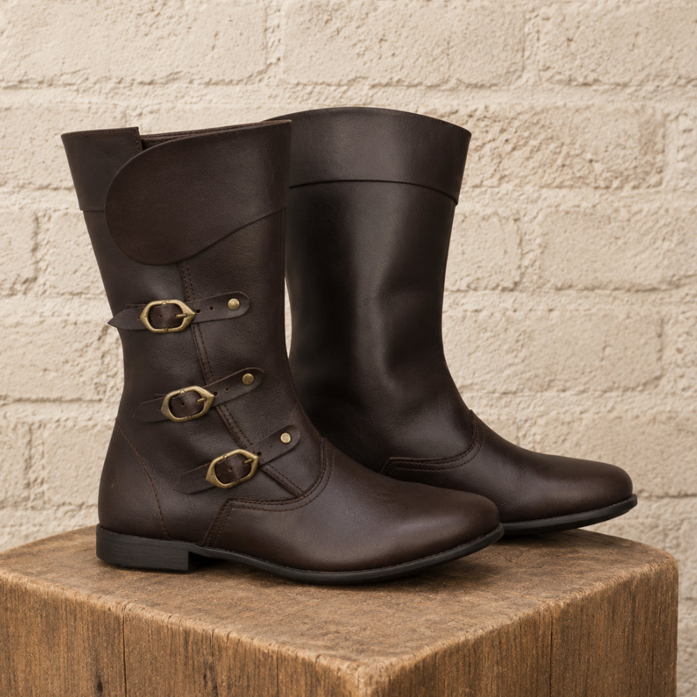 Medieval Black Leather Viking Boots – Reenactment Footwear for Ren Faire, LARP & Cosplay