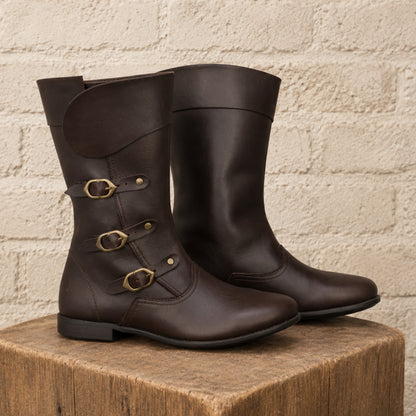 Medieval Black Leather Viking Boots – Reenactment Footwear for Ren Faire, LARP & Cosplay