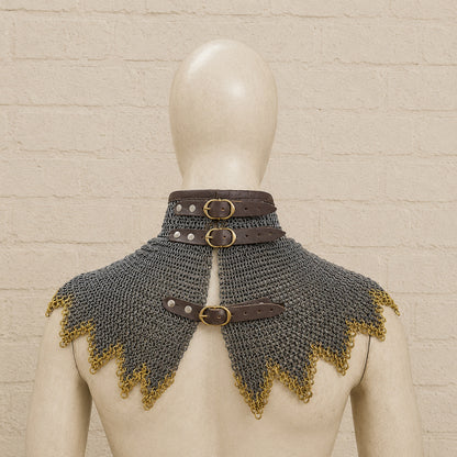Medieval Chainmail Collar – 6mm Flat Ring with Brass Zigzag Edges for Neck Protection