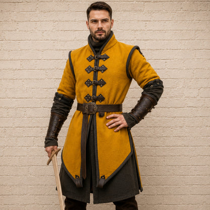 Medieval Padded Gambeson with Brown Leather Trim | Viking Costume for LARP, Ren Faire & Reenactment Events