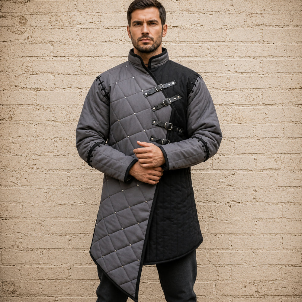 Witcher-Inspired Grey & Black Gambeson – Renaissance Fair Costume